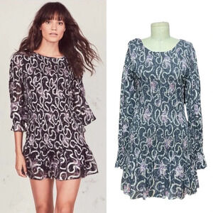 LoveShackFancy Scarlett Chiffon Navy Blue Cosmos‎ Dress Size Medium